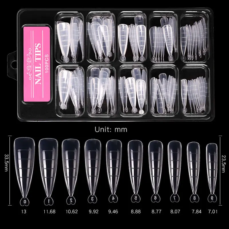 Nails Salon Mold Tips 100 PCS Dual Acrylic Finger Extension Natural Carving Nail Tips Bluk