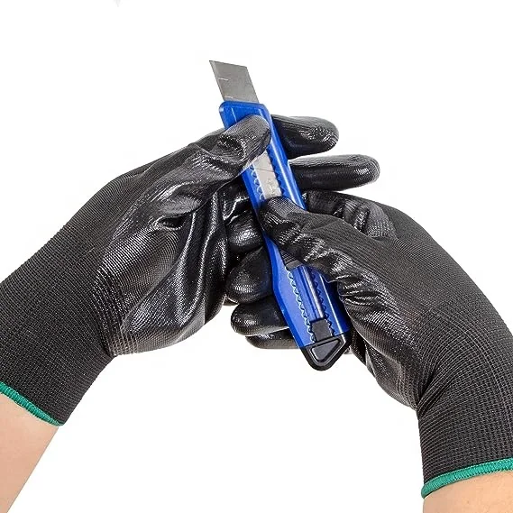 Oil Proof Smooth Nitrile Coated Seamless Knit Nylon Safety Work Gloves For Construction Repair