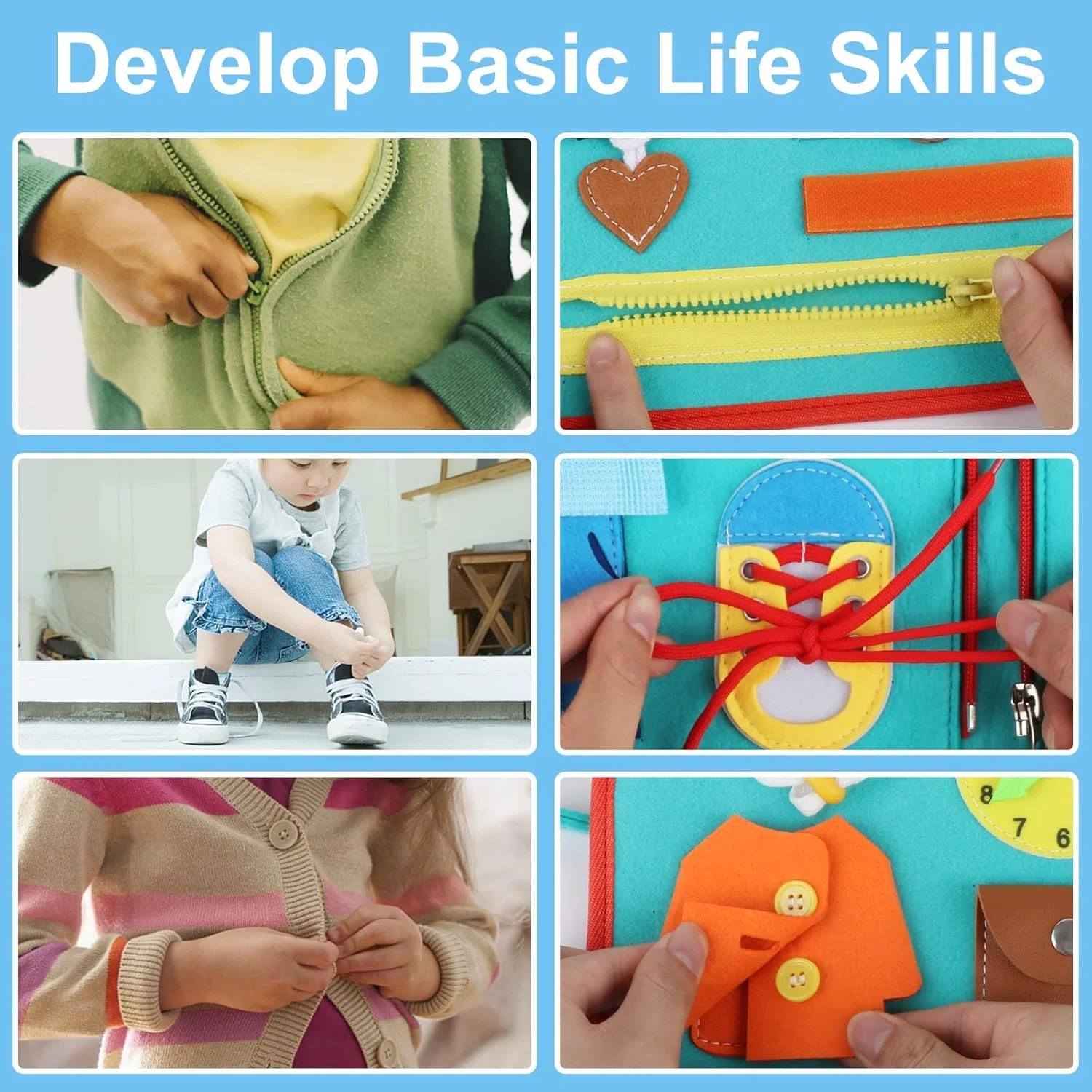 Preschool Educational Busy Board Book Kids Sensory Montessori Travel Toys Activities Learning Board Felt Toddler Busy Board