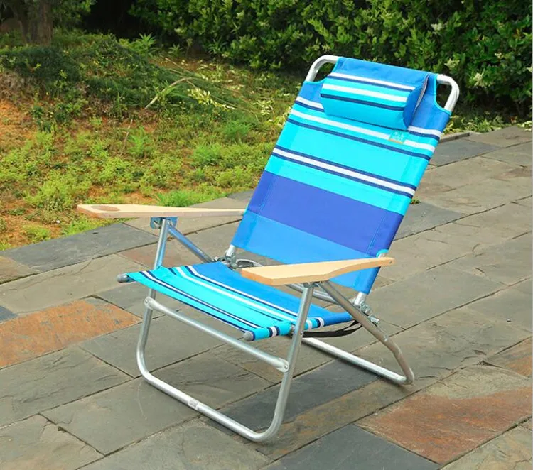 Beach chair with cupholder wood armrest  Backpack  easy to carry camping outdoor  metail aluminum