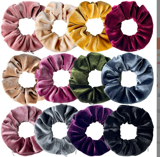 Women velvet Hair Accessories Zipper Hidden Pocket Hair Scrunchies For Girl