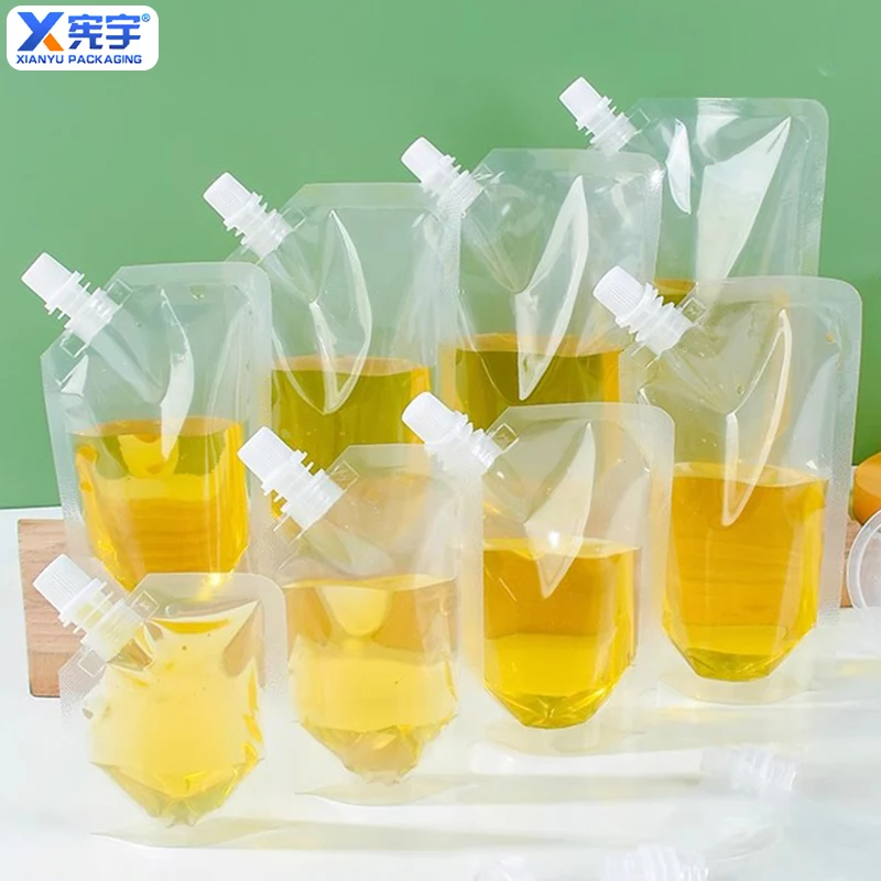 Stand Up Liquid Transparent Plastic Bag With Suction Nozzle Reusable Baby Food Bag Nozzle Bag Used For Oil And Juice