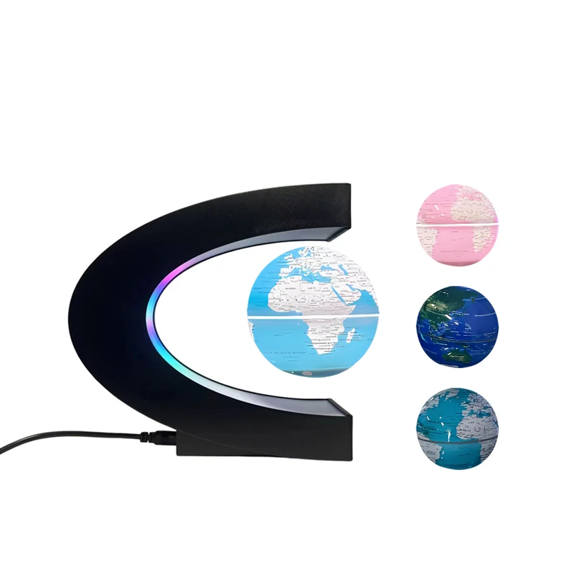 Kinglobe Student gift wholesale custom 3 inch blue ball luminous suspension decoration C-shaped magnetic levitation globe
