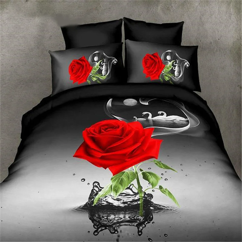 Sample Available Red Color 3D Printed Queen Size Luxury Duvet Cover Bedding Sheets Set