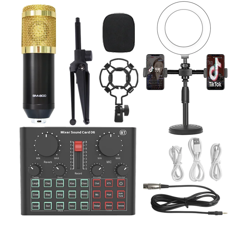 Конденсаторный микрофон, профессиональный D6-миксер со штативом для телефона, подставка для игр, прямых трансляций, USB-записи, компьютера