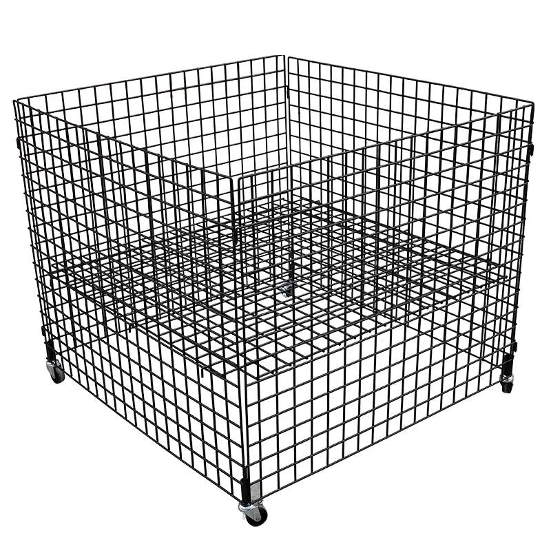 Custom Store Promotional Product Toy Food Drink Bottle Metal Wire Mesh Container Storage Cage Display Rack Stand With Wheel