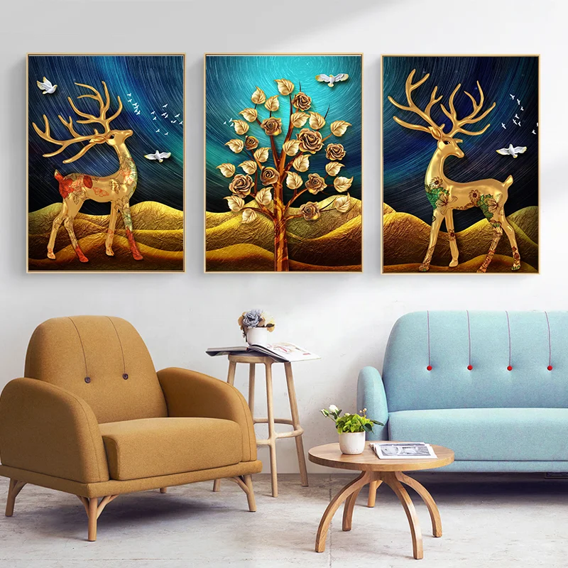Chinese Rich Tree Elk Canvas Art Posters Prints Canvas Painting Wall Art Pictures for Home Cuadros Decorative Frameless