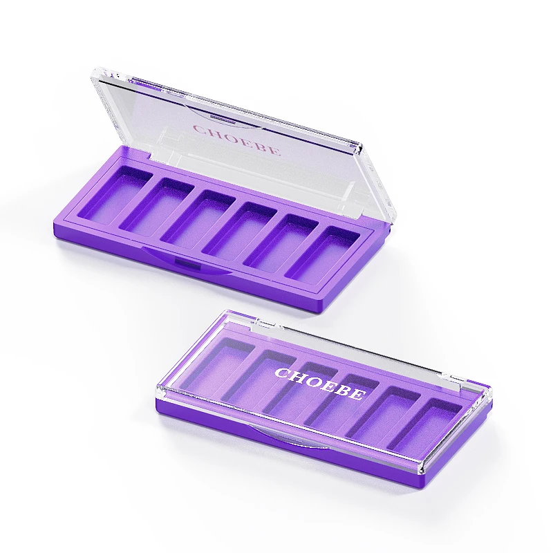 Choebe purple empty cosmetic eye shadow box makeup eyeshadow palette packaging case with transparent cover