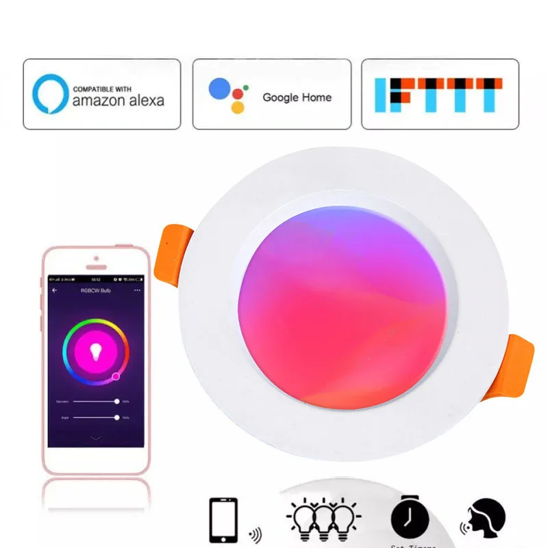 Tuya Smart LED Downlight RGBW Dimmable Lamp Modern 5W 7W 10W 15W Ceiling Spot Lighting Indoor Bluetooth WiFi Warm White RGB