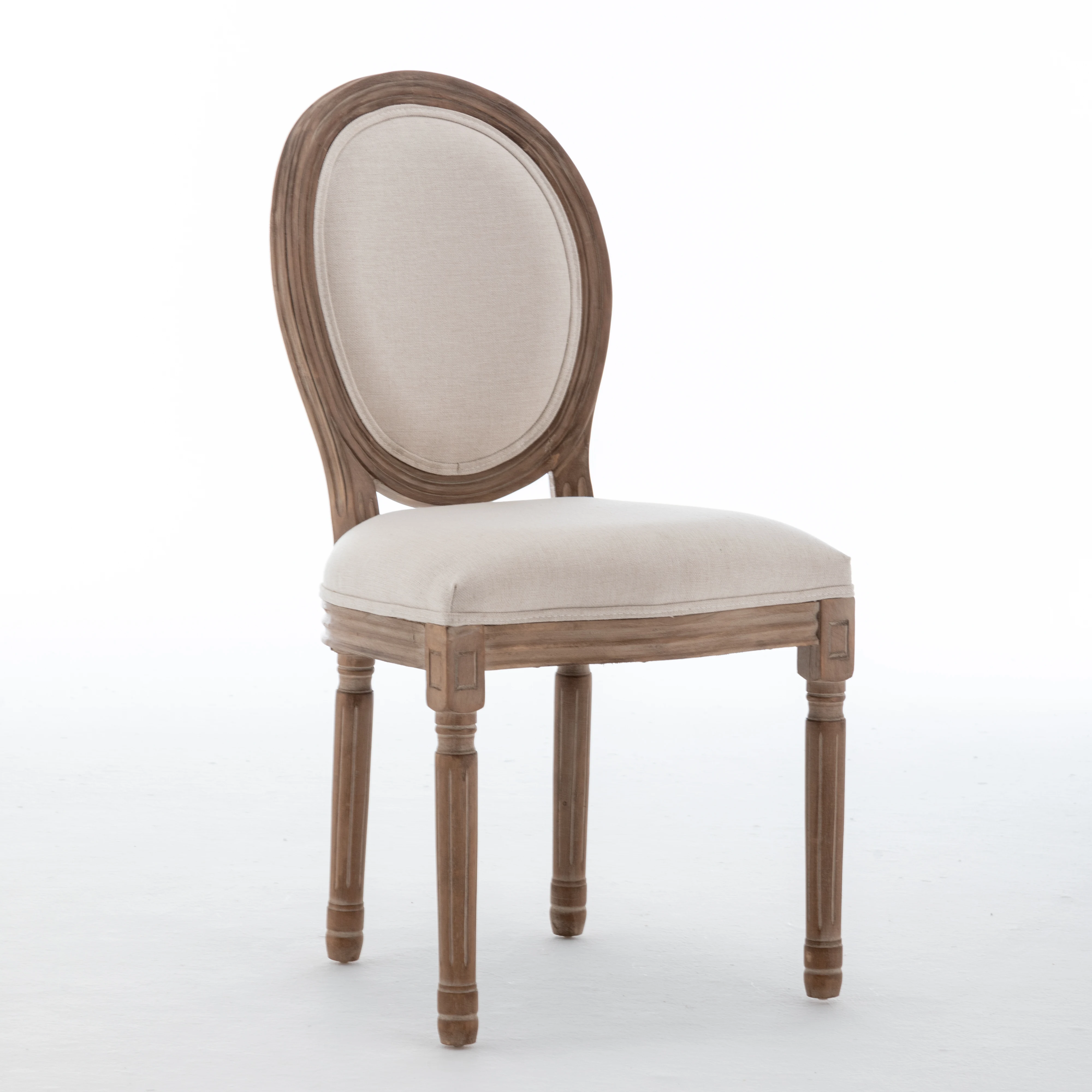 Antique XVi dining chair Round Back solid wood Velvet Linen Fabric Louis Chair