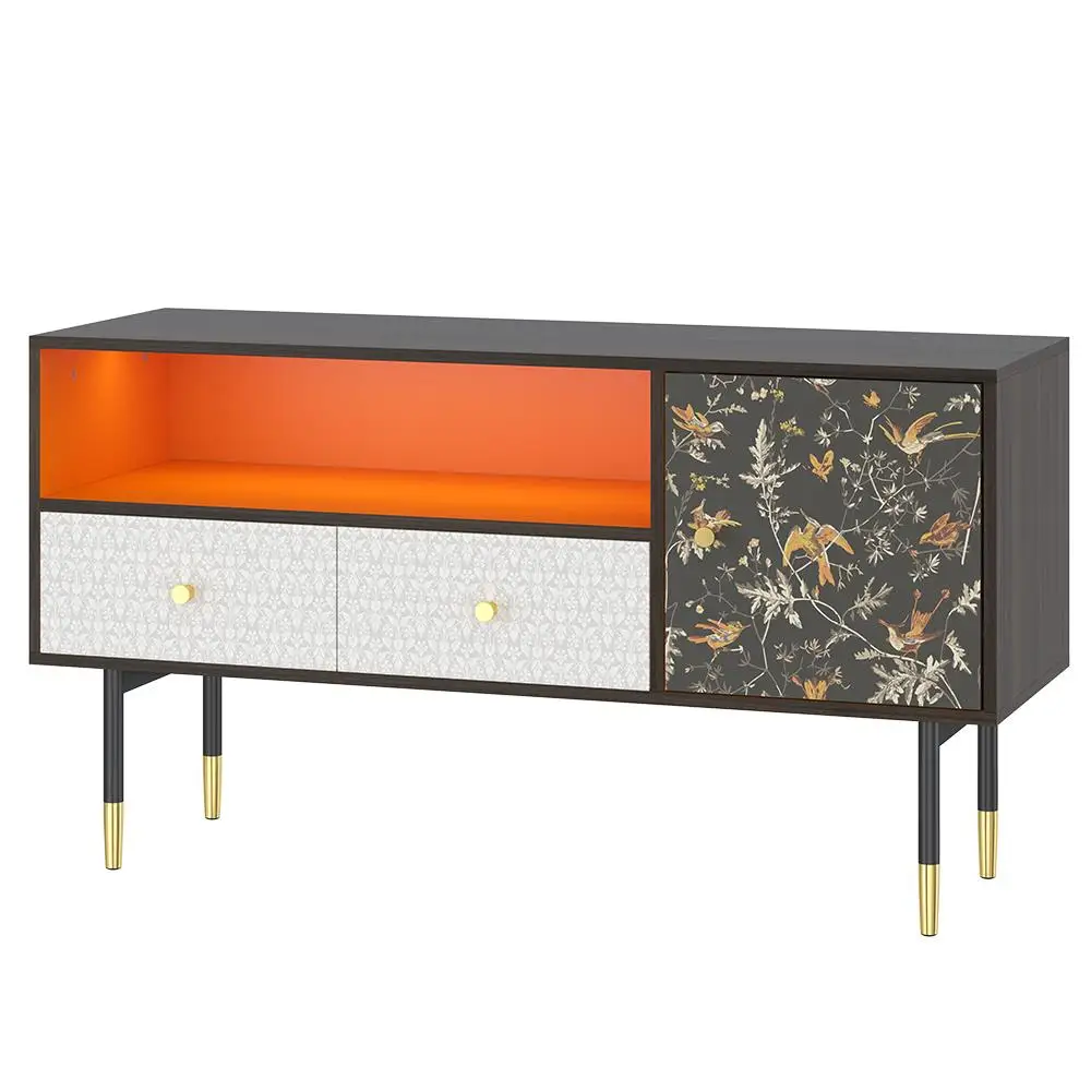 GRS New Design Glass TV Cabinet Stand Luxury Home Wall Unit Tv Stand Entertainment Center with Cabinet Tv Wall Cabinets