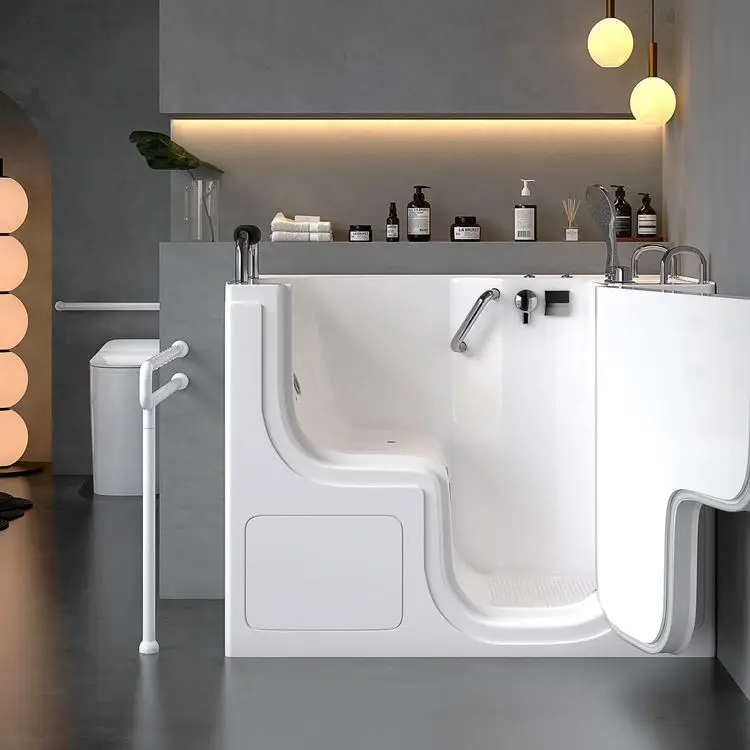 Freestanding Soaking Bathtub Walk in Bathtub White Solid Surface Bathtub with Door