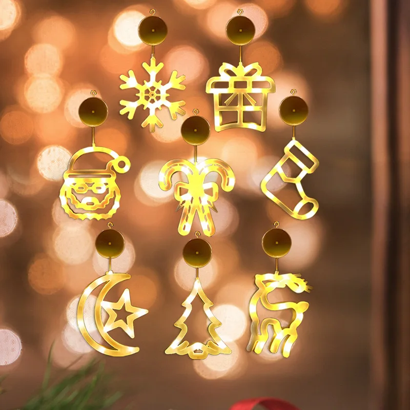 LED Christmas String Light Tinkle Bell Star Deer Snowflakes Santa Clause Snowman Cup Sucker Window Decorative Holiday Light