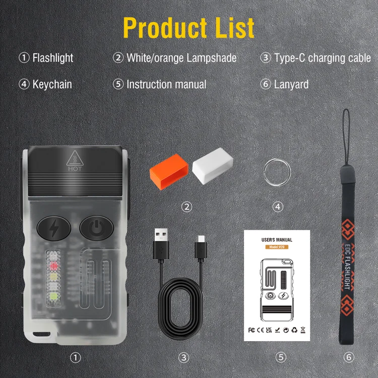 BORUIT V20 Small Keychain Flashlight 180 Degree Head Swivels USB C Rechargeable IP67 Waterproof Flashlight with Tail Magnet,Clip