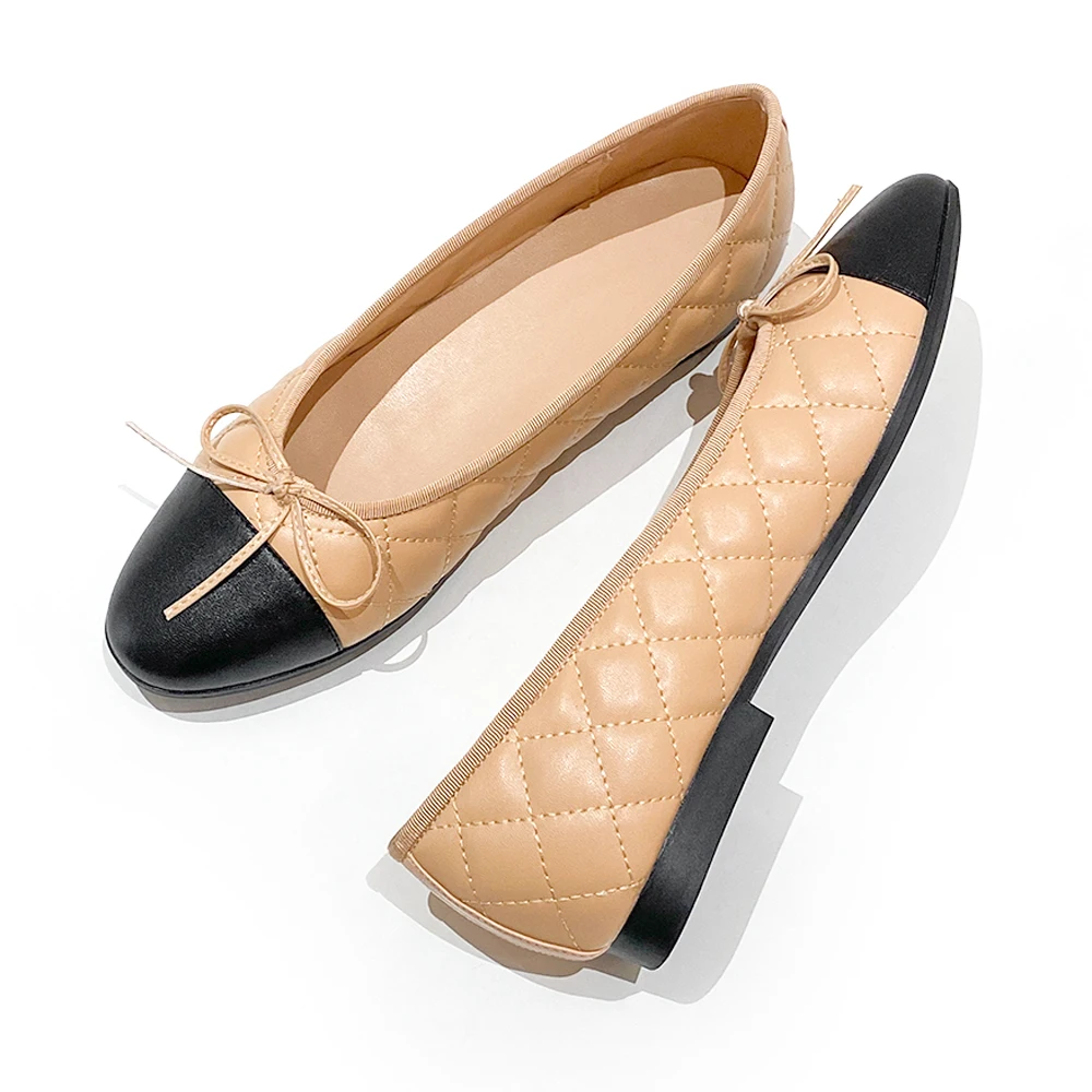 Autumn Women Outdoor Leather Ballet Flat Shoes Lady Good Quality Bow soft Leather Boat Ballet Flat Sandal Shoes