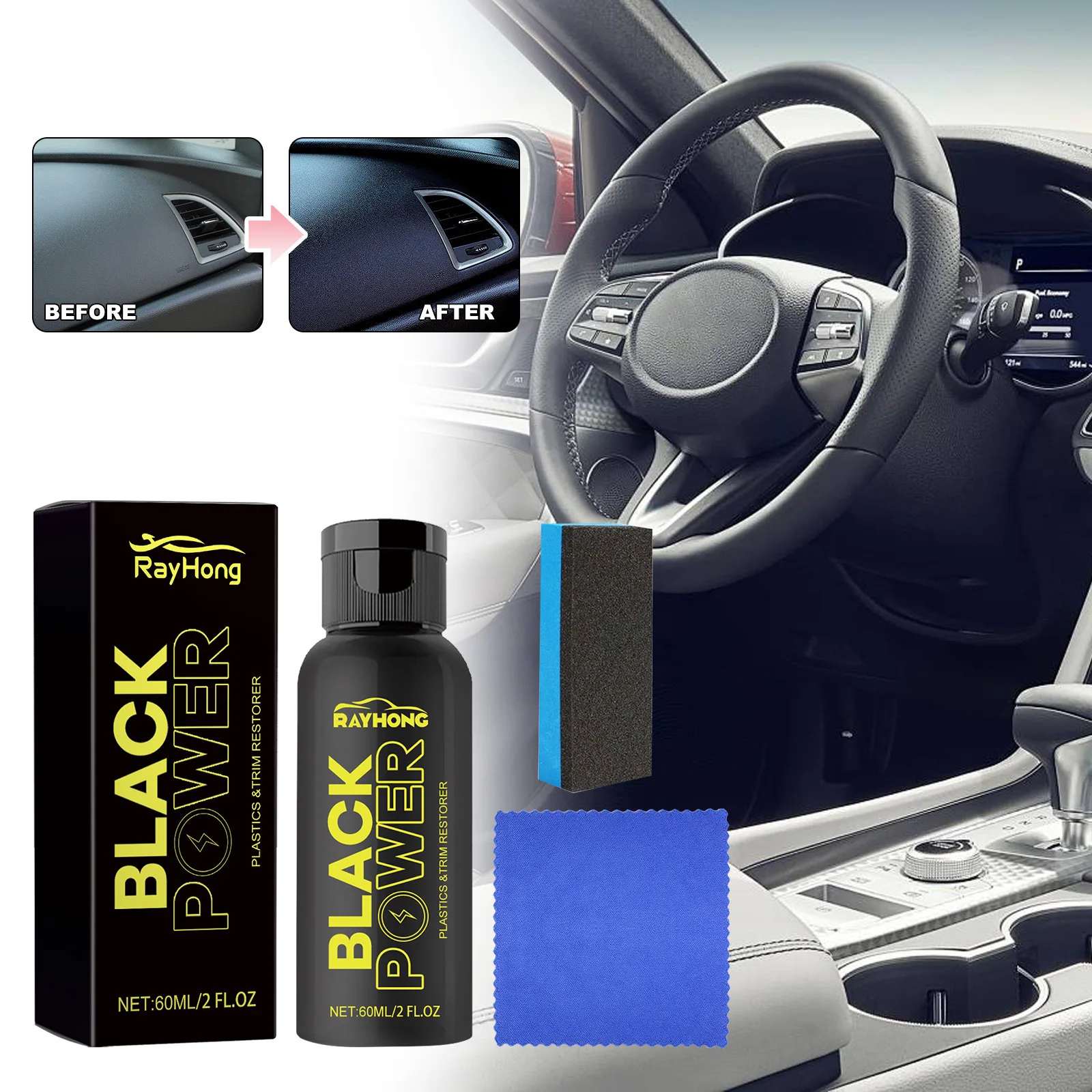 Rayhong Car Dash Board Engine Cover Restorer Instrument Panel Plastic Body Refurbishing Agent Black Power Trim