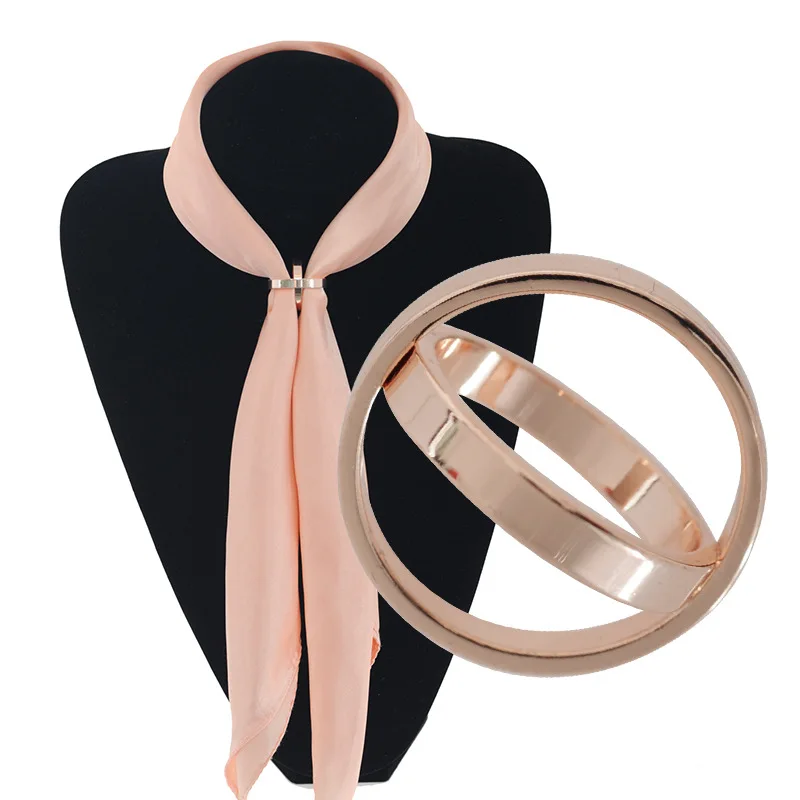 Fashion Elegant Stainless Steel Brooch Jewelry Double Circles Scarf Ring Buckle For Women Silk Scarf Decorations