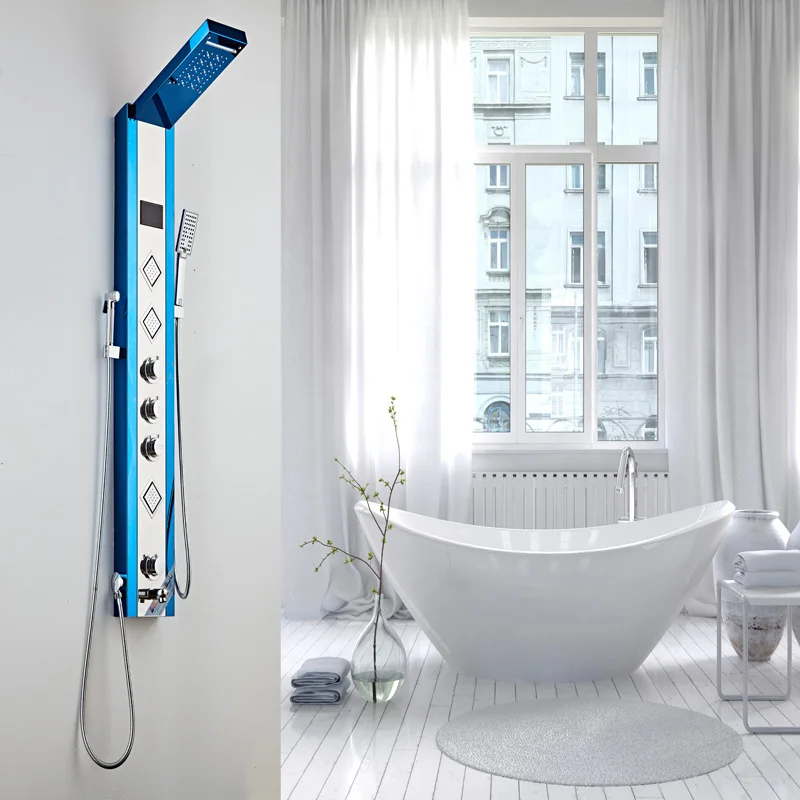 Custom colours blue massage bathroom digital rainfall shower Drop shipping Dropshipping chuveiro panel with led lights