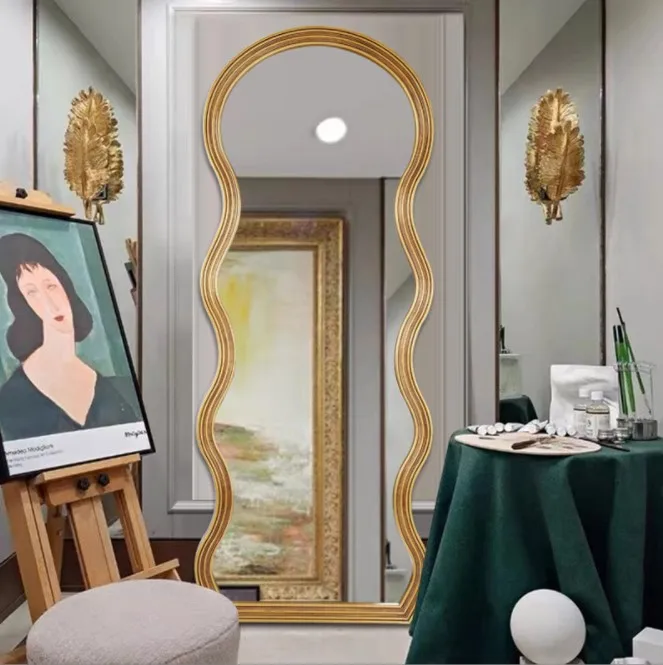 2022 Modern wavy full-length mirror cloakroom dress floor mirror creative simplicity art deco mirror