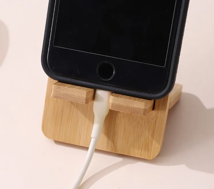 Foldable phone display stand rack flexible universal bamboo mobile cell phone charging holder stand wood for recording