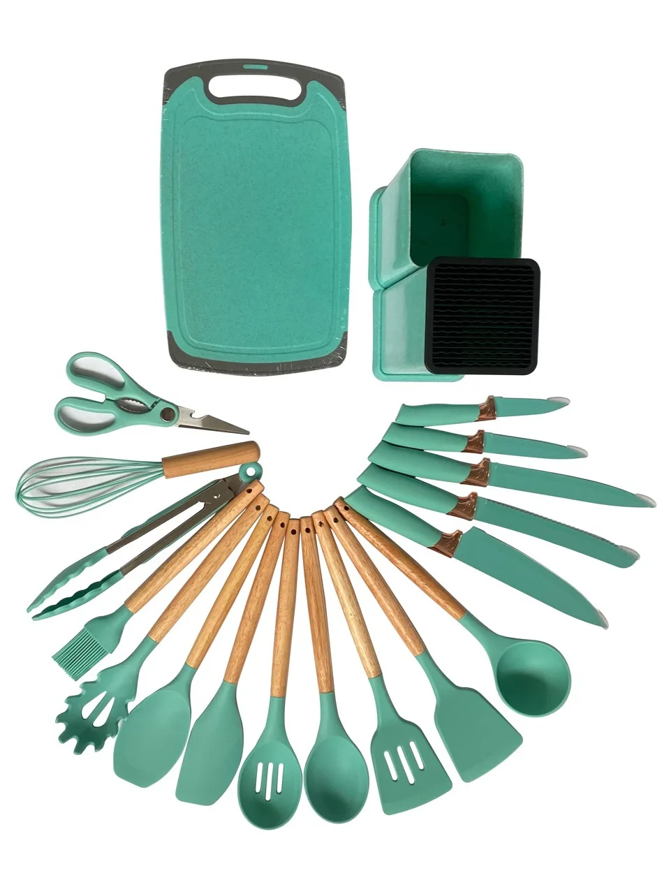 Kichen Accessories Wooden Handle Silicone Kitchenware Set Portable Kitchenware Spatula 19 in 1 Set