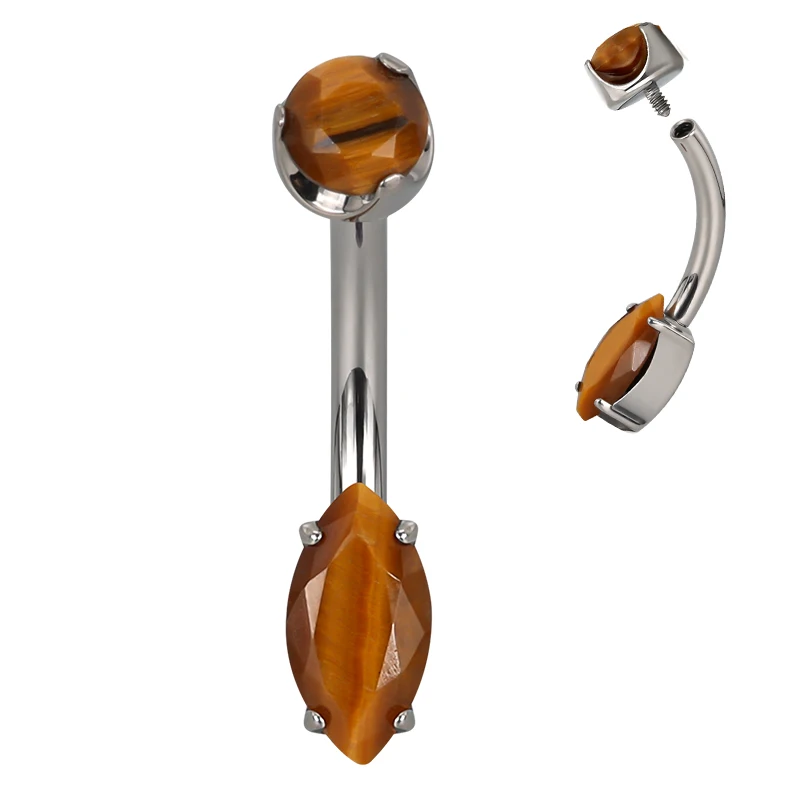 GZN Wholesale Titanium 4 Prong Set Marquise Natural Stone Earring Belly Button Navel Ring