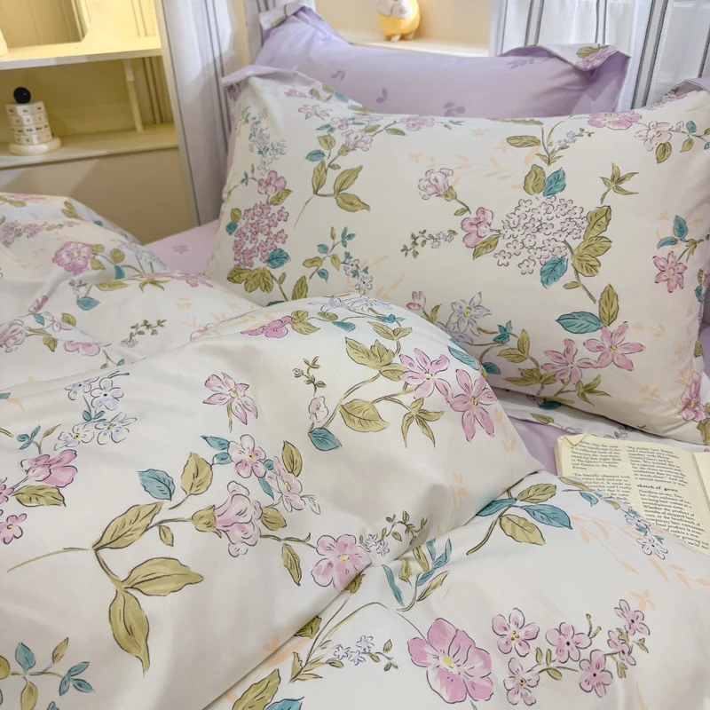 Floral Duvet Covers Set Soft Cotton Bedding Set Garden Vintage Style Flower Pattern Duvet Cover with Zipper Closure
