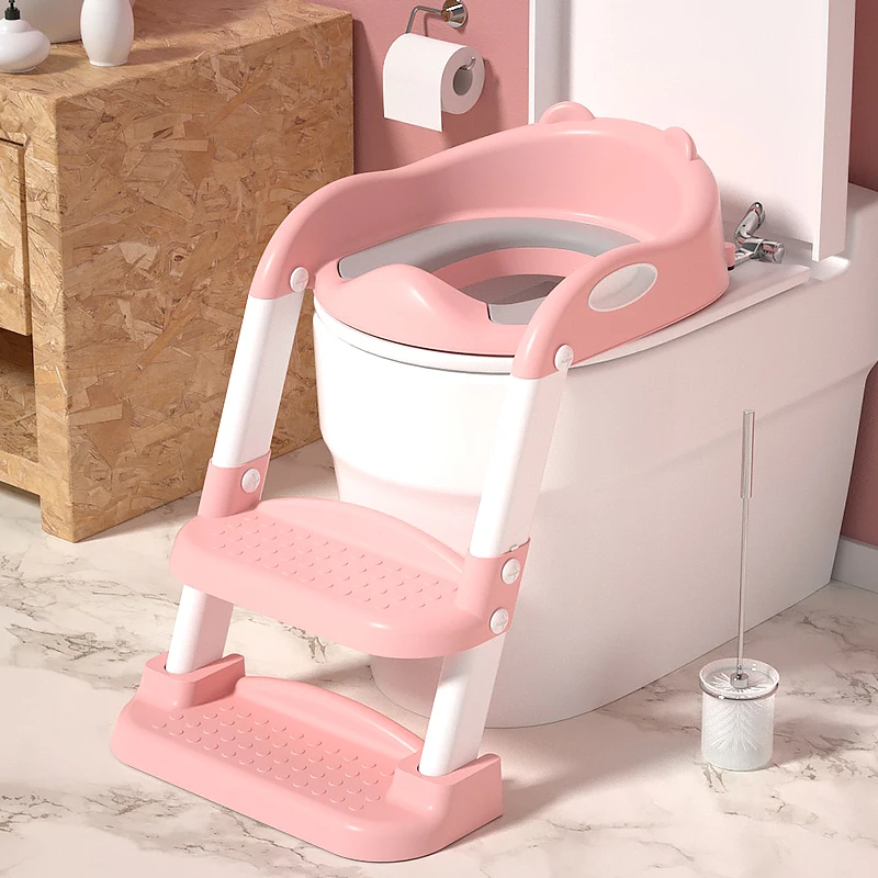 baby botty training toilet seat foldable with step stool ladder adjustable plastic travel potty chair PU PVC cushion for kids