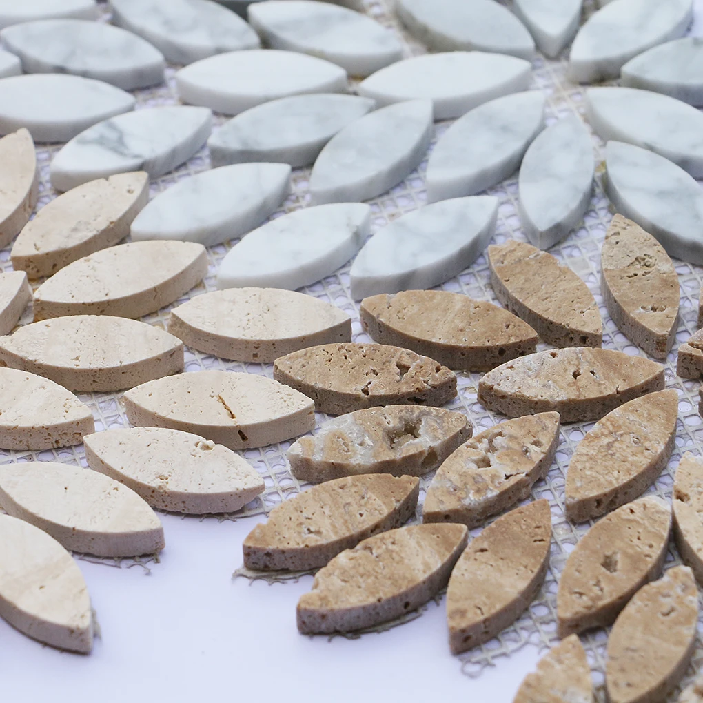Flower Marble Mosaic Tile For Floor Modern Style Decoration Carrara White Travertine Stone Mosaic Tiles