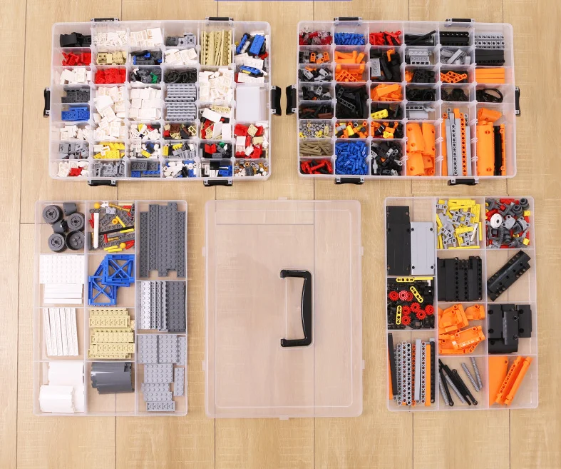 Multi-functional Plastic transparent double layer LEGO Storage Boxes storage organizer with Lid