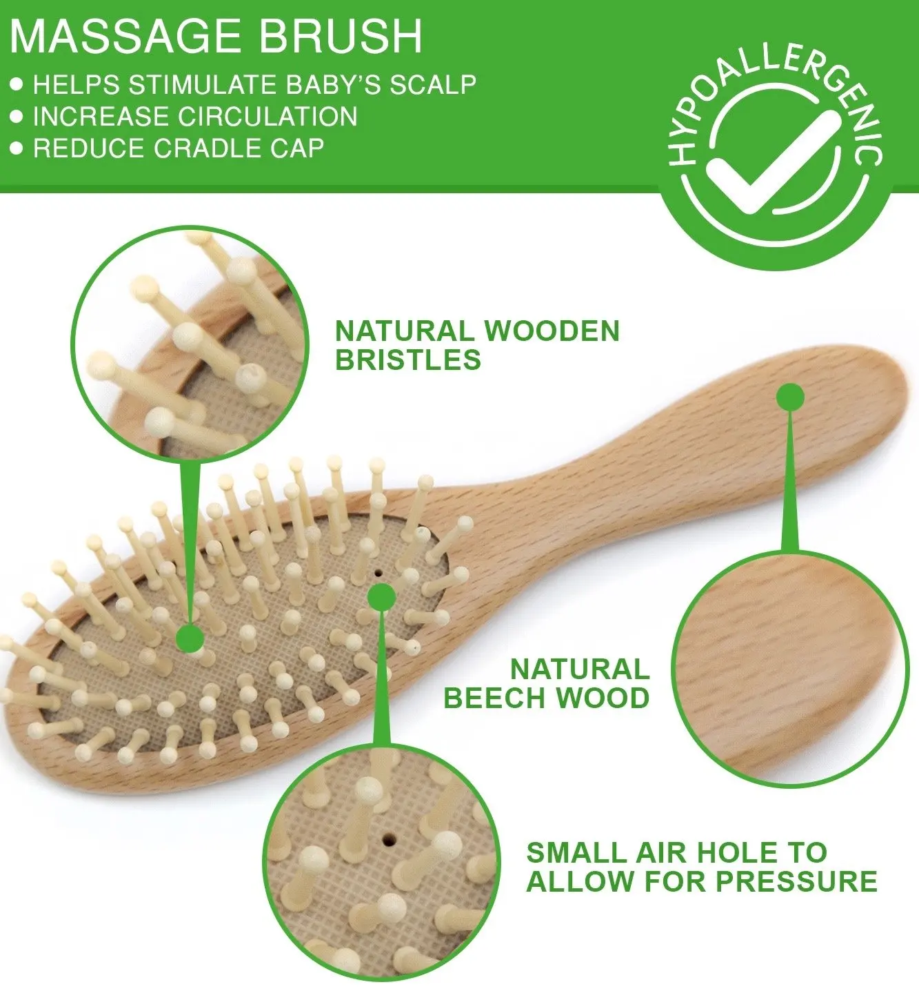 eco-friendly high quality goat hair baby bush set wooden kid hair brush set