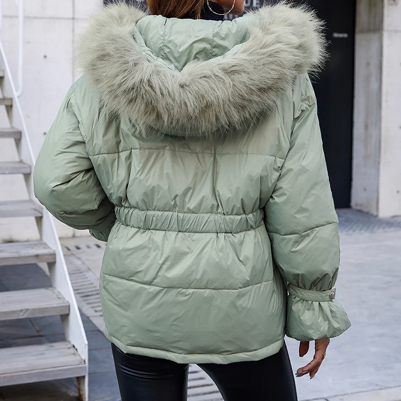 Simple Collected Waisted Parkas Women Fashion Coats Women Elegant Stand Collar Casual Cotton Jackets Female Ladies