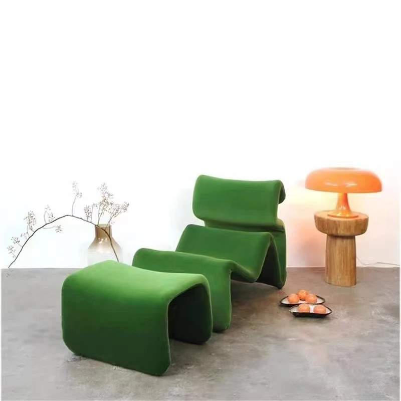 MEIJIA Designer abstract lines fold and Etcetera Bend bendy velvet Lounge Chair fiberglass profiled lounge chair