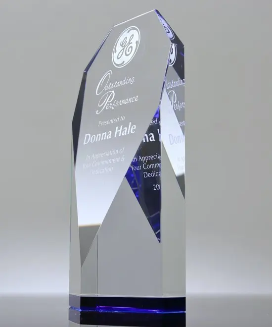 Hitop design Etched Ice Peak with Custom Text Logo Engrave Crystal Award K9 crystal Trophy Plaque Souvenir