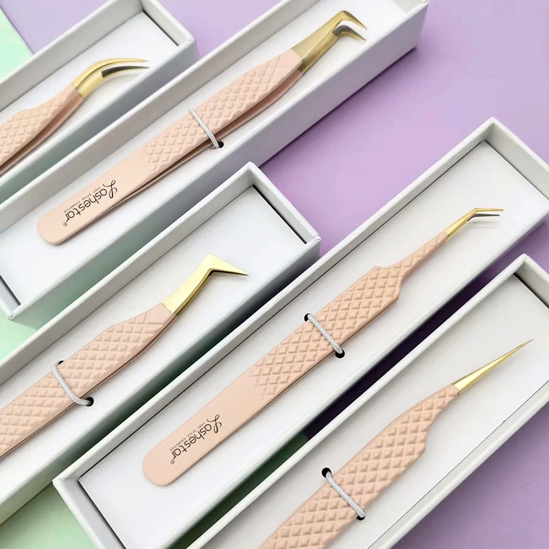 Private Label Volume Tweezers Custom Lash Extension Strong Isolation Tweezers With Custom Box Fiber Tip Eyelash Tweezers