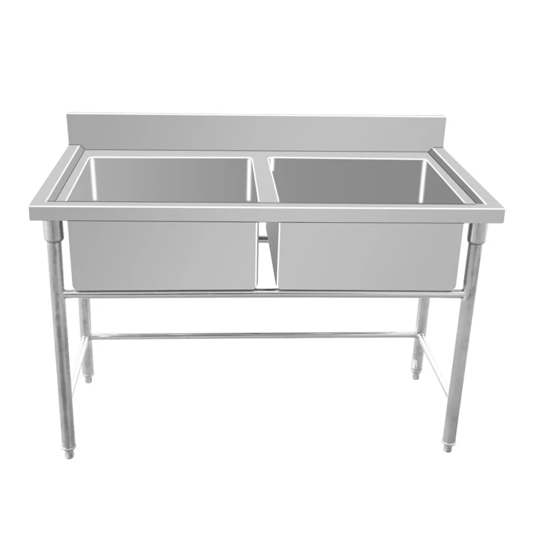 Restaurant Kitchen Equipment Strong Durable Stainless Steel Furniture Double Sink with Splash Guard For Restaurant Use