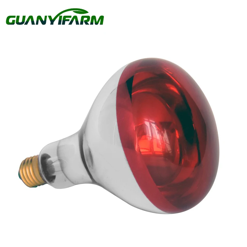 Guanyifarm R40 R125 375W E26/E27 Infrared Heat Lamp Poultry Farm White Light Farms Warming Glass 250W E26/E27 Infrared Light