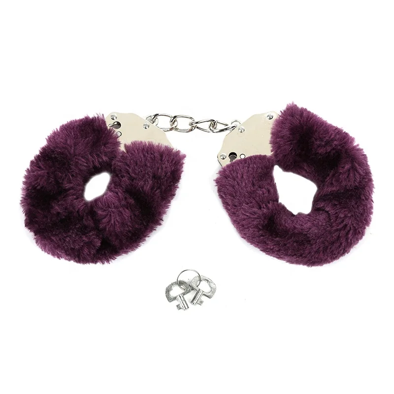 Adult sex game fetish slave stainless steel plush restraint handcuff bondage toys