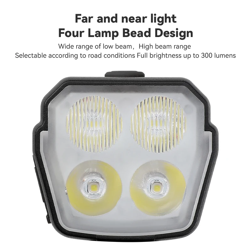 2-in-1 Bike Headlights 300LM Bike Headlights with Horn 120db Speaker 4 Light Beads Bike Horn Headlights Led