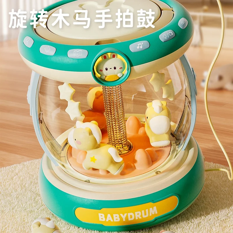Early Educational Baby LED Projection Musical Drum Toy with Rotating Lights and Sounds Microphone