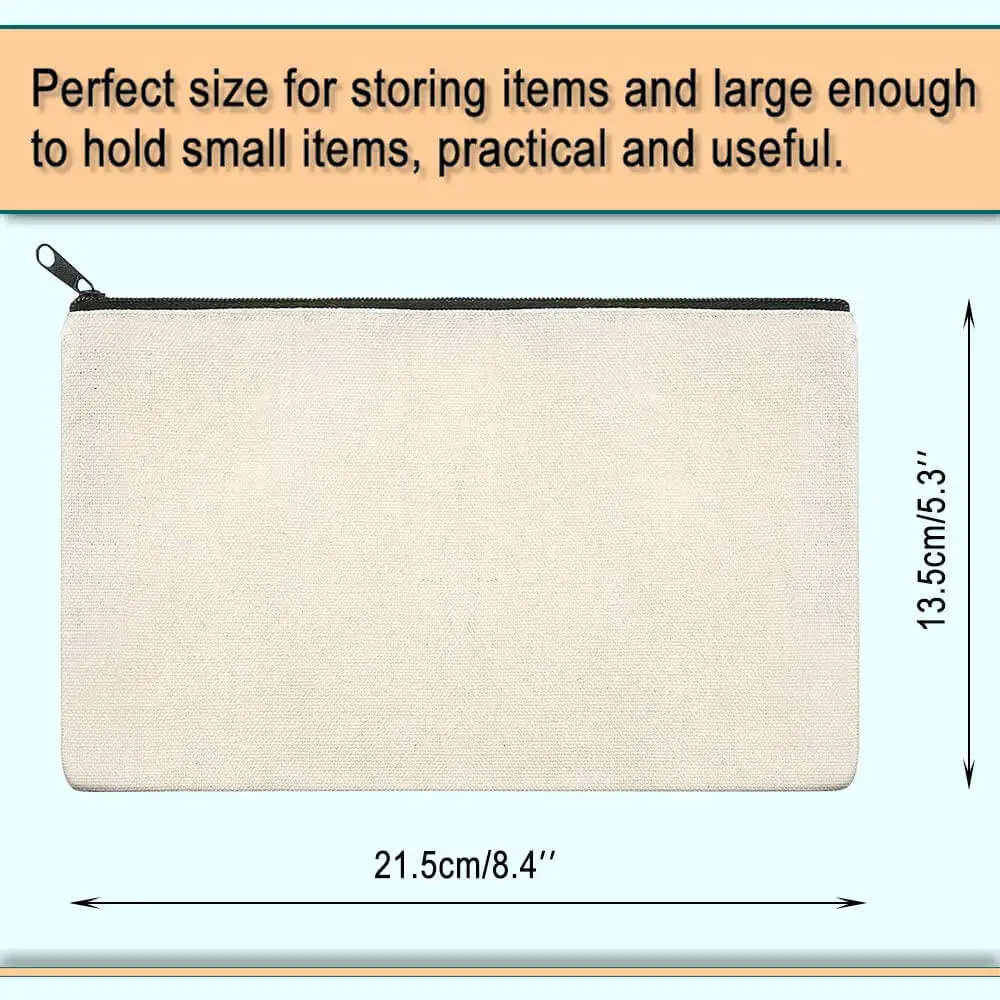 
Custom Personal Logo Promotional Zipper White Black Cotton Canvas Makeup Bag Private Label Multipurpose Pouch 