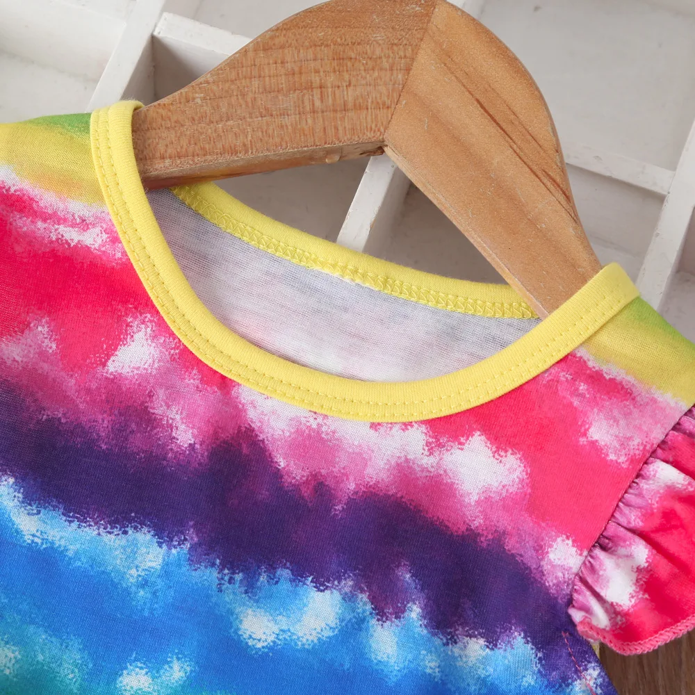 
Kids Little Girls Summer Casual Dress Sling Vacation Bohemian Fly-Sleeve Rainbow Beach Sundress 