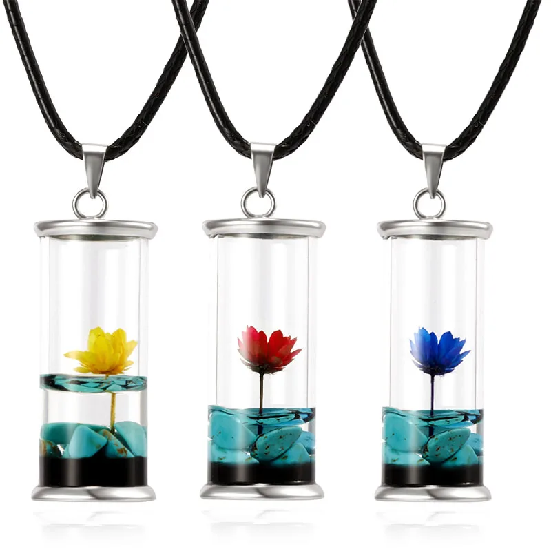 Fashion Diy Daisy Flower Pendant Necklace Wish Bottle Dried Flower Resin Necklace Jewelry For Women Girls