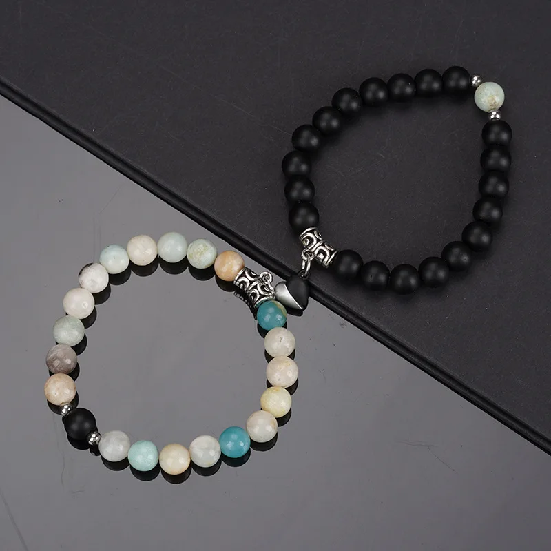 Hot-Selling luminous Pink Jade White Turquoise Couple Bracelets Love Magnets Attract Agate Natural Stone