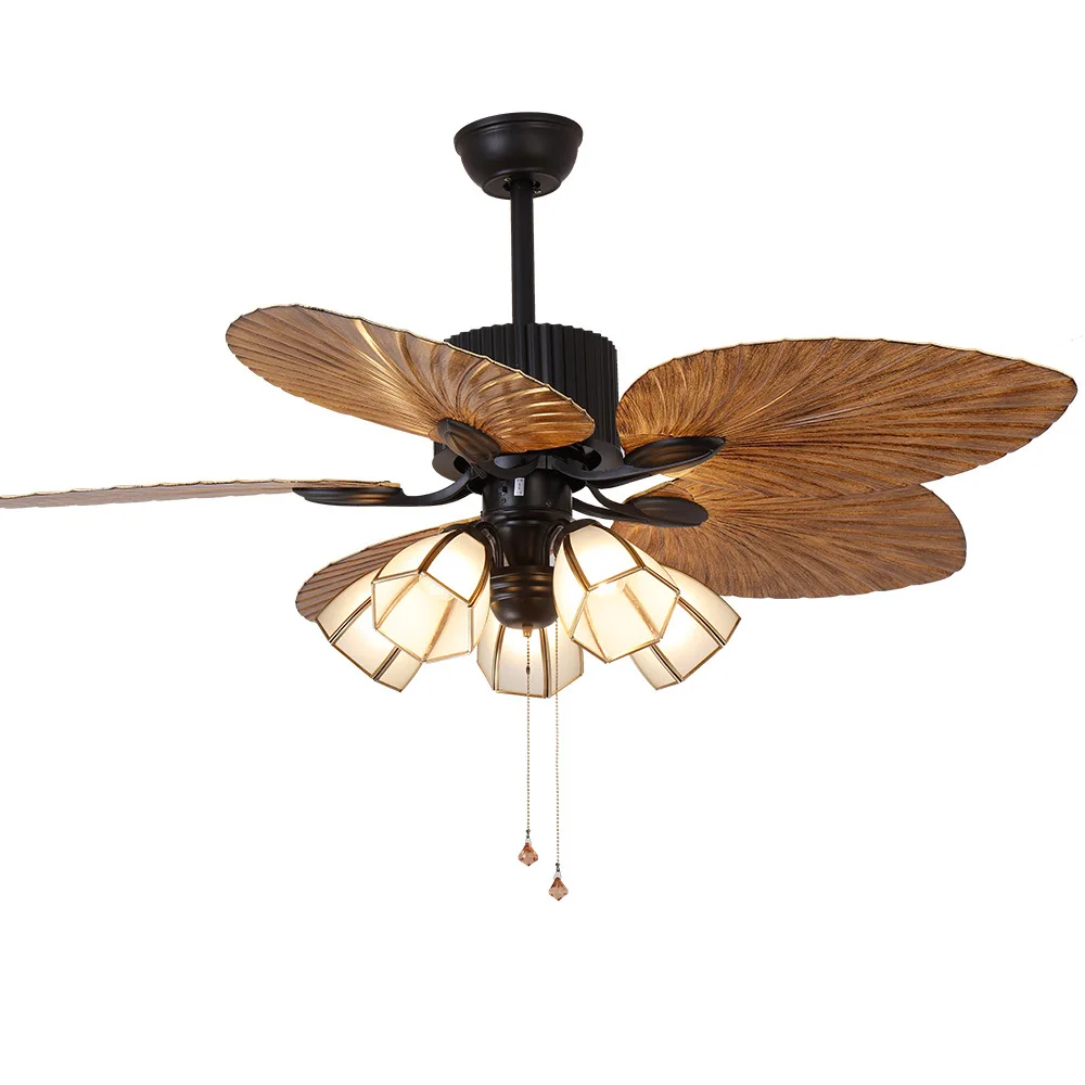 42/52 inch Asia Style New ABS Palm 5 Blade Remote Control Fancy Decorative Chandelier Light rattan Ceiling Fan