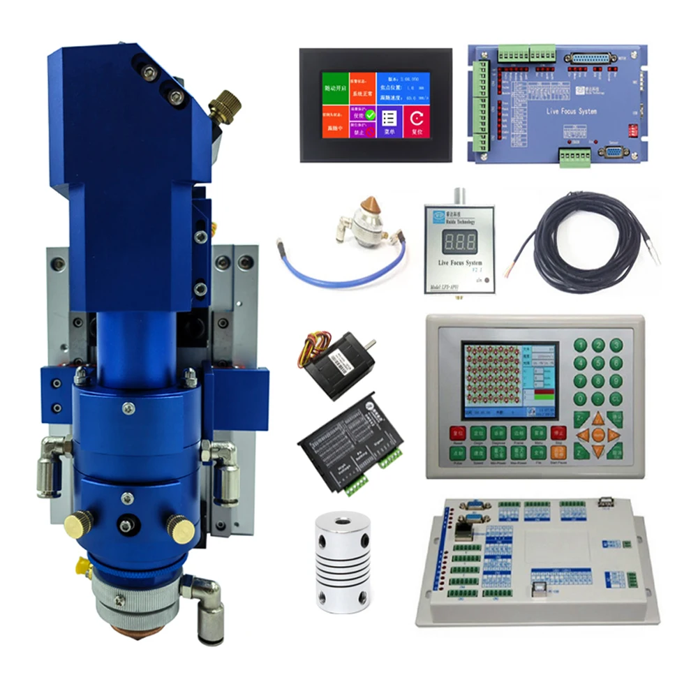 Black Auto Focus CO2 Laser Cutting Head Set And LFS-AM-T43 RD6332M Laser Controller For Metal And Non Metal Material Cutting