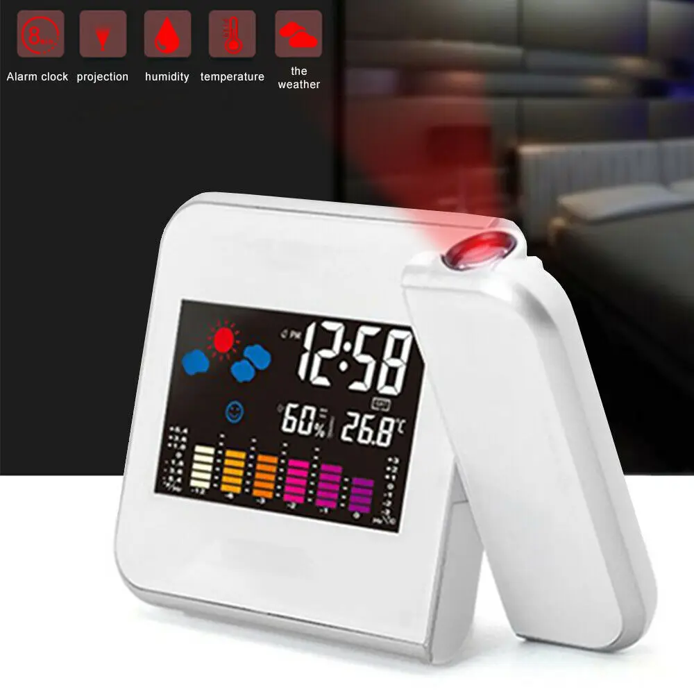 Smart Digital Wall Projector Large Clock Led Alarm Clocks with Calendar Weather Station