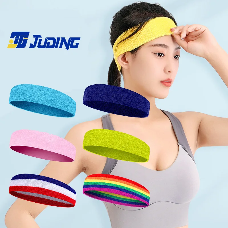 JuDing Unisex Cotton Sport Elastic Headband with Customized Logo Embroidered Cheap Cotton Headband Sweatband Women Men Wholesale