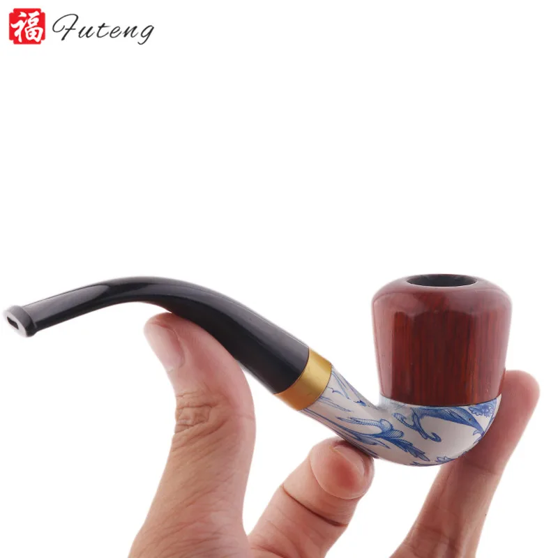 Yiwu Futeng Blue and White Porcelain Smoking Pipe Ceramics and Resin Pipes for Smoking Custom LogoTobacco Pipe