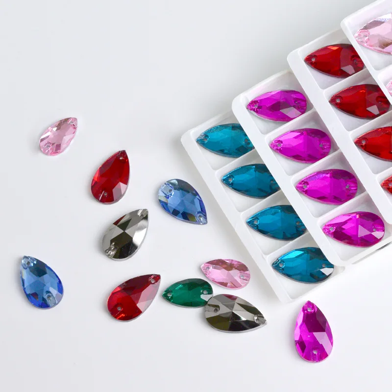 SZ Pear Drop Sew - on Crystal Strass Two Holes Diamond Flat Back Glass Rhinestones For Dress decoration